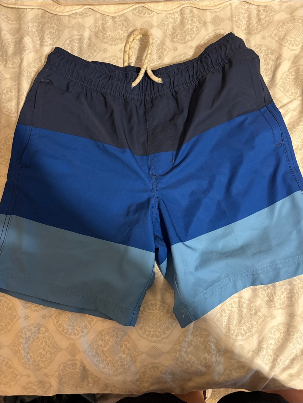 Boys Blue Colorblock Swim Trunks